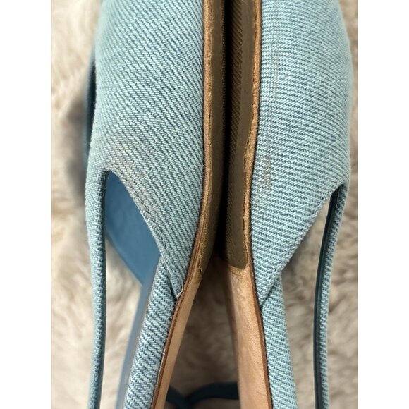 Chanel Women's Interlocking CC Logo Canvas Slingback Baby Blue Flats Size 8.5 - Picture 7 of 8